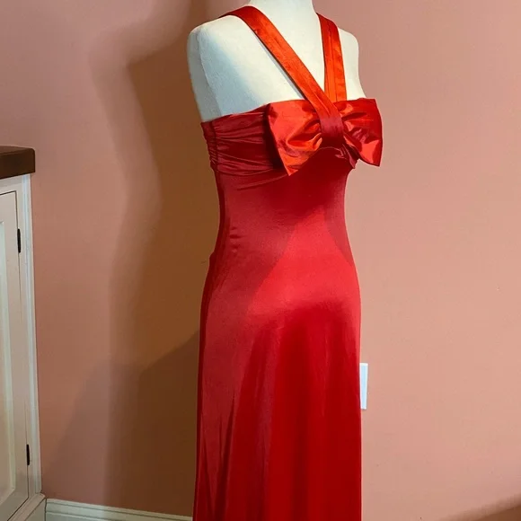 b darlin red prom dress Red Corset Prom Dress With Slit B Darlin Red Satin Corset Prom Dress Lace  Up Back